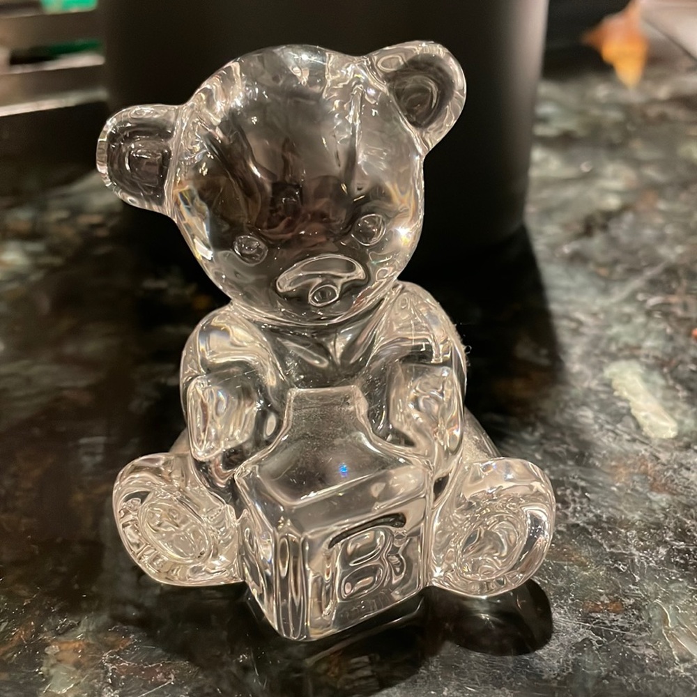 Waterford crystal teddy bear with ABC block